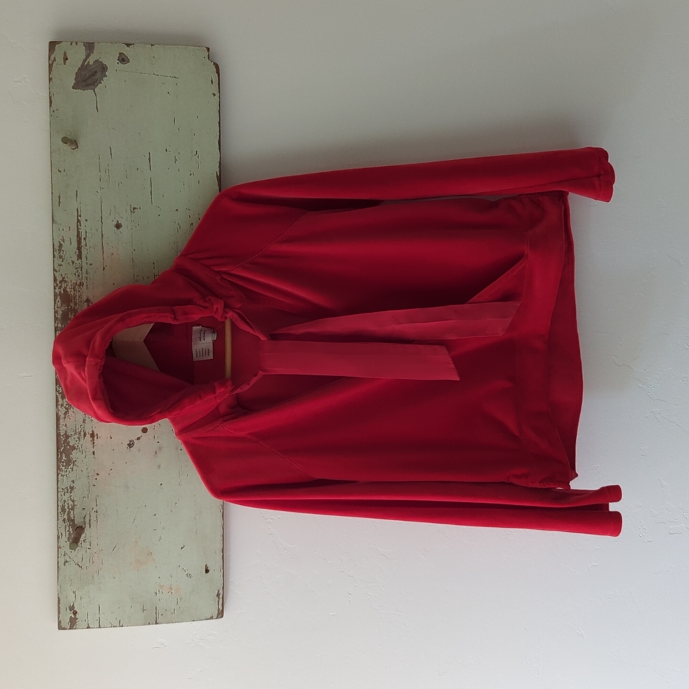 ANTHRO I Red Velour Cross-Over Wrap Front Hoodie Top by Saturday Sunday, S - Picture 4 of 16
